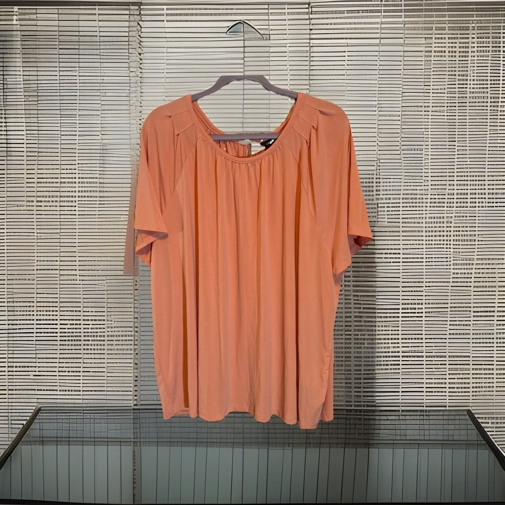 Liz Claiborne Women's Plus Size 3X Blouse-Coral Peach Top-Short Sleeve Keyhole